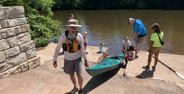 Perkiomen Sojourn boater pulls boat up ramp at Collegeville's Welakamike Creekside Park